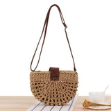 Lady Hand-Woven Straw Beach Bag One-Shoulder Casual Round Sling