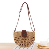 Lady Hand-Woven Straw Beach Bag One-Shoulder Casual Round Sling