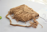 Boho Tassel Straw Beach Bag Hollow Crossbody Hand Woven Shoulder Bag