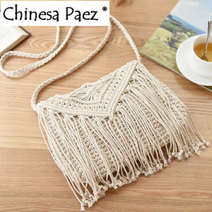 Boho Tassel Straw Beach Bag Hollow Crossbody Hand Woven Shoulder Bag