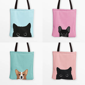 Corgi Bucket Canvas Handbag Large Capacity Shopping Bag Lady Shoulder Bag