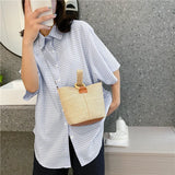 Straw Woven Bucket Bag Beach Handbag for Women Purse