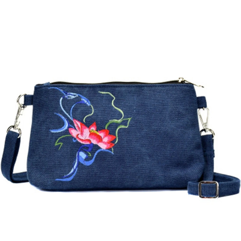 Embroidered Canvas Small Square Bag Shoulder Diagonal Female Clutch