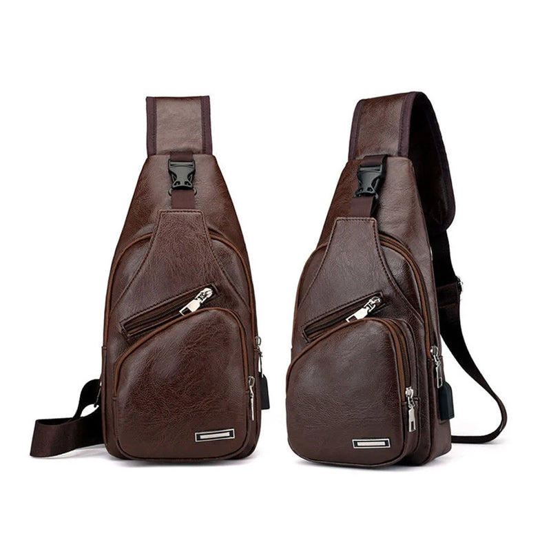 Men's Leather Sling Bag Chest Shoulder Messenger Briefcase