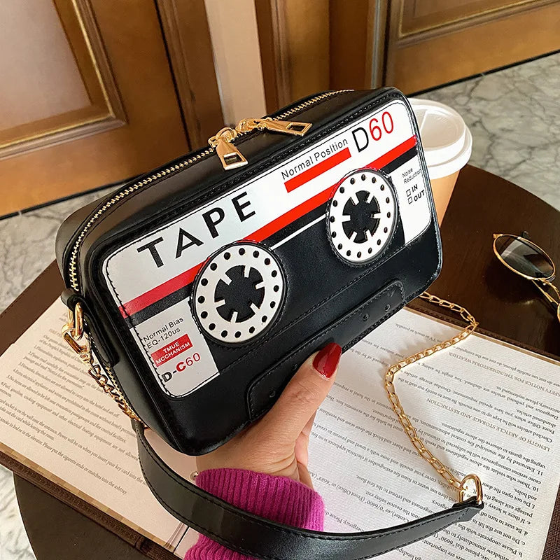 Tape Purse PU Messenger Bag with Chain Strap