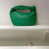 Green PU Leather Shoulder Bag with Nodular Handle