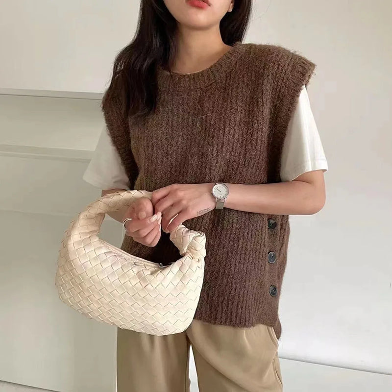 Green PU Leather Shoulder Bag with Nodular Handle