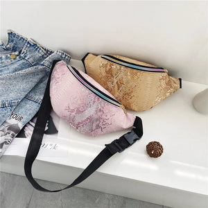 Sequin Snakeskin Waist Bag Single Shoulder Messenger Bag