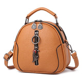 Round Hand-Held Shoulder Bag with Soft Belt, Zipper Closure