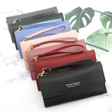 Women's Long Wallet Handbag, Solid Color Card Holder with Zipper Pocket