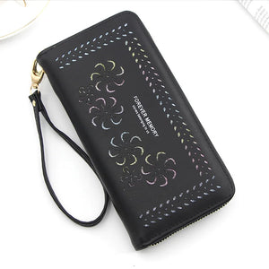 Women's Flower Hollow Wallet with Long Zipper Mobile Phone Bag