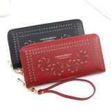Women's Flower Hollow Wallet with Long Zipper Mobile Phone Bag