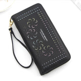 Women's Flower Hollow Wallet with Long Zipper Mobile Phone Bag