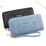 Women's Flower Hollow Wallet with Long Zipper Mobile Phone Bag