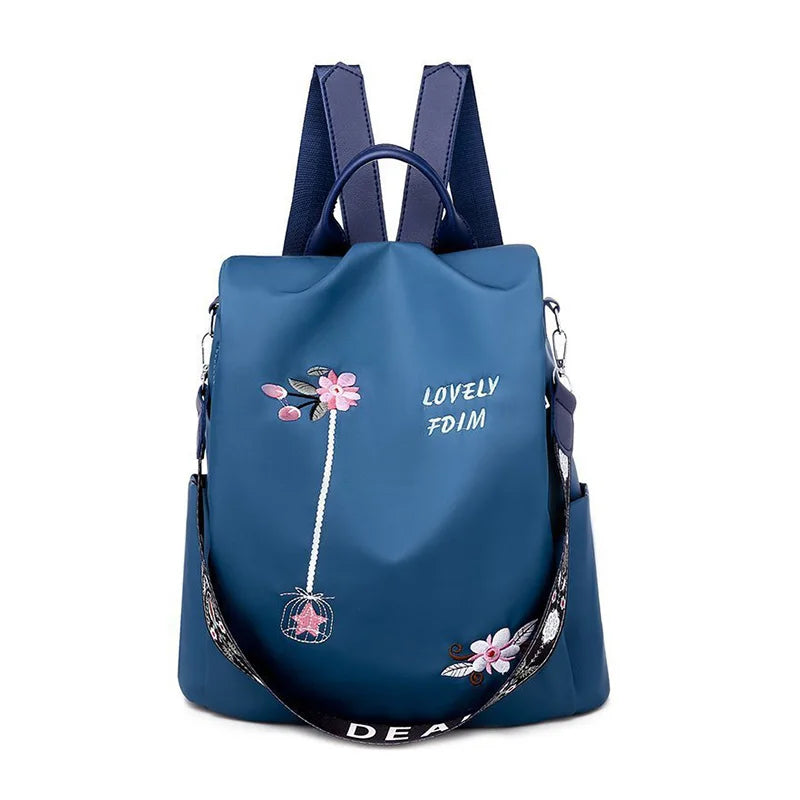 Flower Embroidery Oxford Backpack Large Capacity Cross Body Shoulder Bag