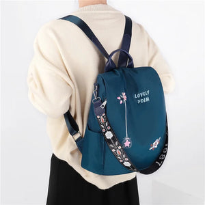 Flower Embroidery Oxford Backpack Large Capacity Cross Body Shoulder Bag