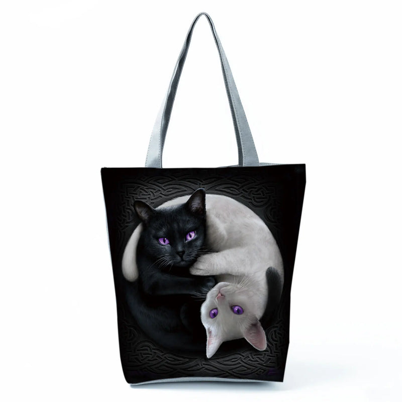 Moon Cat Print Tote Ladies Portable Shoulder Bag