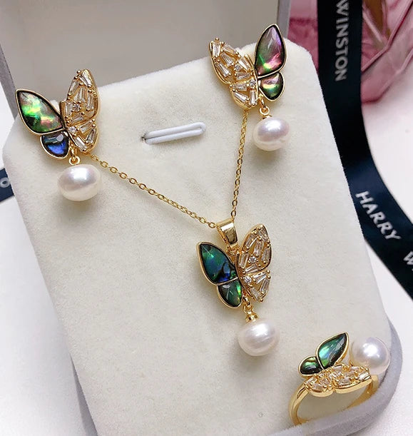 Freshwater Pearl Butterfly Abalone Bedietray Set