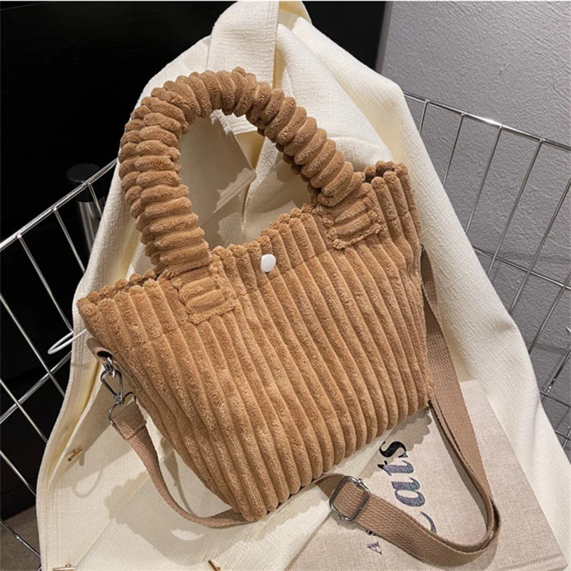 Corduroy Women's Shoulder Bag Large Capacity Nylon Bucket Crossbody Bags