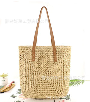 Straw Woven Beach Bag Large Capacity Shoulder Bag Paper Rope
