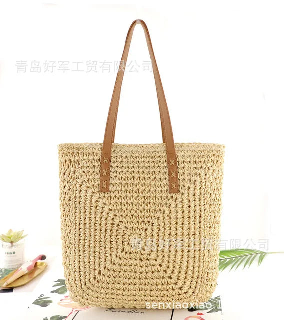 Straw Woven Beach Bag Large Capacity Shoulder Bag Paper Rope