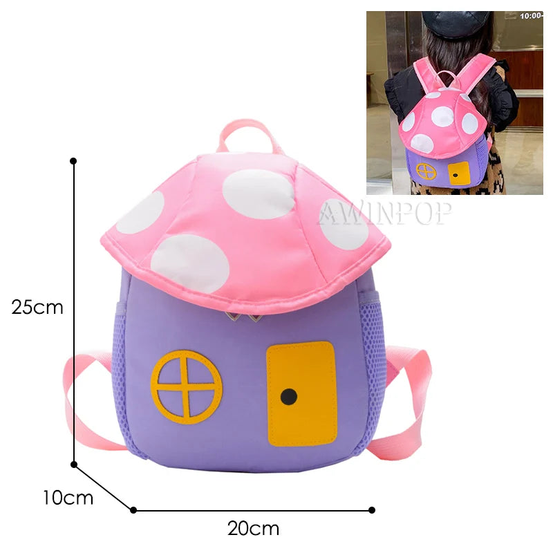 Kids Mushroom House Kindergarten Shoulder Backpack Boy Girl Travel Snack Bag