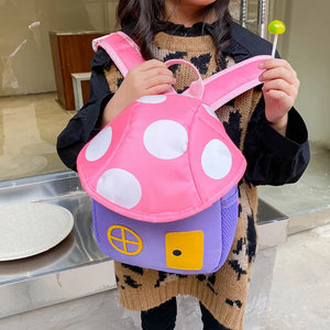 Kids Mushroom House Kindergarten Shoulder Backpack Boy Girl Travel Snack Bag