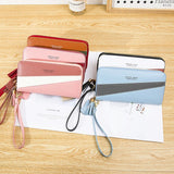 Women's Long Bump Stitching Zipper Tassel Handbag Purse
