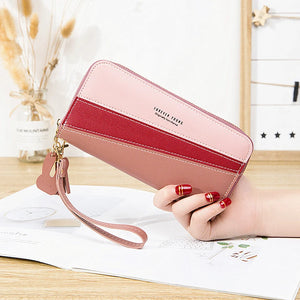 Women's Long Bump Stitching Zipper Tassel Handbag Purse