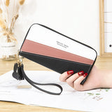 Women's Long Bump Stitching Zipper Tassel Handbag Purse