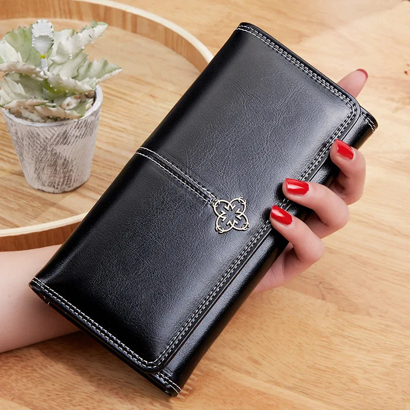 Vintage Oil Wax Leather Women's Wallet Long Purse