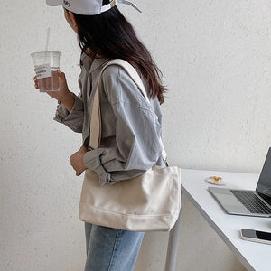 Large-Capacity Canvas Shoulder Bag with Creative Stitching