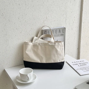 Large-Capacity Canvas Shoulder Bag with Creative Stitching