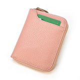 Pink Cowhide Leather Change Bag Short Purse with Zipper Pocket