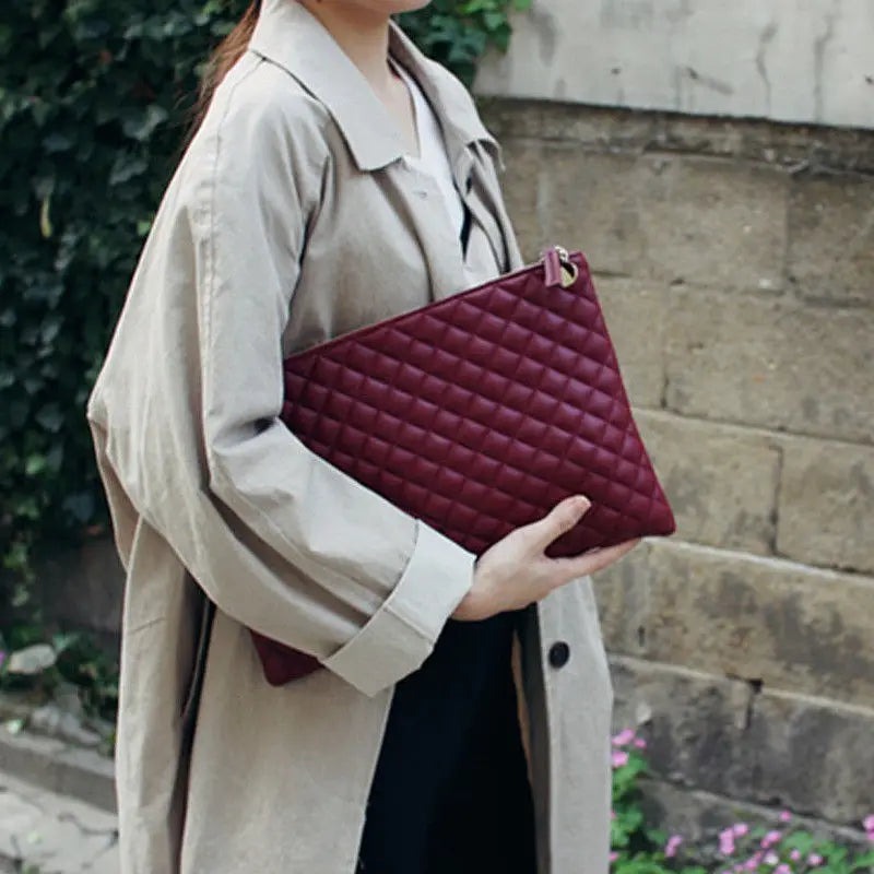 Leather Envelope Bag Wild Ling Grid Clutch Bag High-Capacity Bags