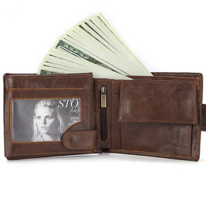 Men's Leather Wallet Short Cow Leather Clutch Bag Purse