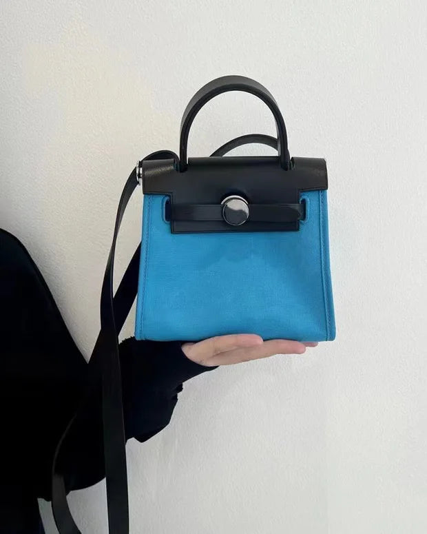 Fashionable Niche Contrast Mosaic Canvas Bag