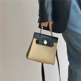 Fashionable Niche Contrast Mosaic Canvas Bag