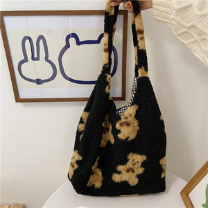 Plush Bear Shoulder Bag Large Capacity Student Shopping Bag