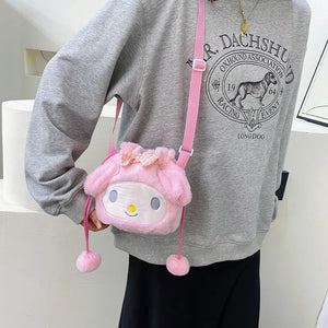 Cute Girl Plush Shoulder Bag Drawstring Doll Bag Women Small Shoulder Bag