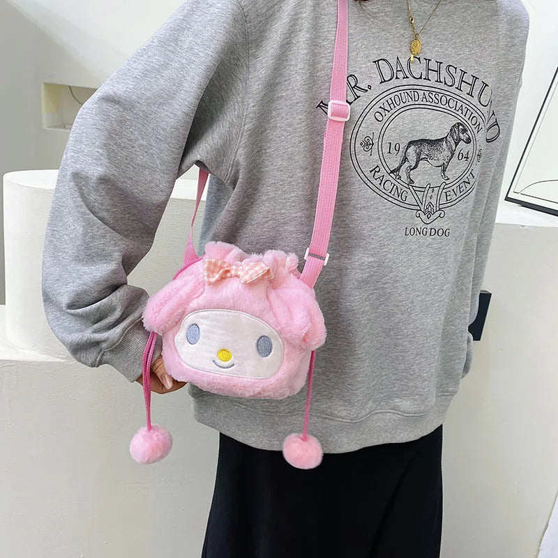Cute Girl Plush Shoulder Bag Drawstring Doll Bag Women Small Shoulder Bag
