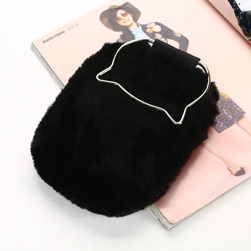 Cat Shaped Plush Handbag for Women