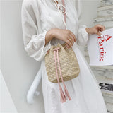 One-Shoulder Straw Bag Tassel Bucket Bag Messenger Female Bag