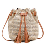 One-Shoulder Straw Bag Tassel Bucket Bag Messenger Female Bag