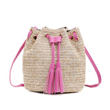 One-Shoulder Straw Bag Tassel Bucket Bag Messenger Female Bag