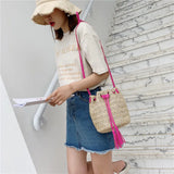 One-Shoulder Straw Bag Tassel Bucket Bag Messenger Female Bag