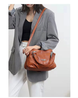 PU Leather Retro Boston Bag Light Travel Portable Large Capacity