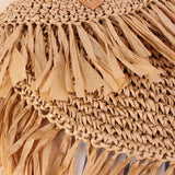 Semi-Circular Fringe Straw Beach Bag