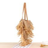 Semi-Circular Fringe Straw Beach Bag
