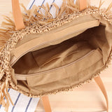 Semi-Circular Fringe Straw Beach Bag